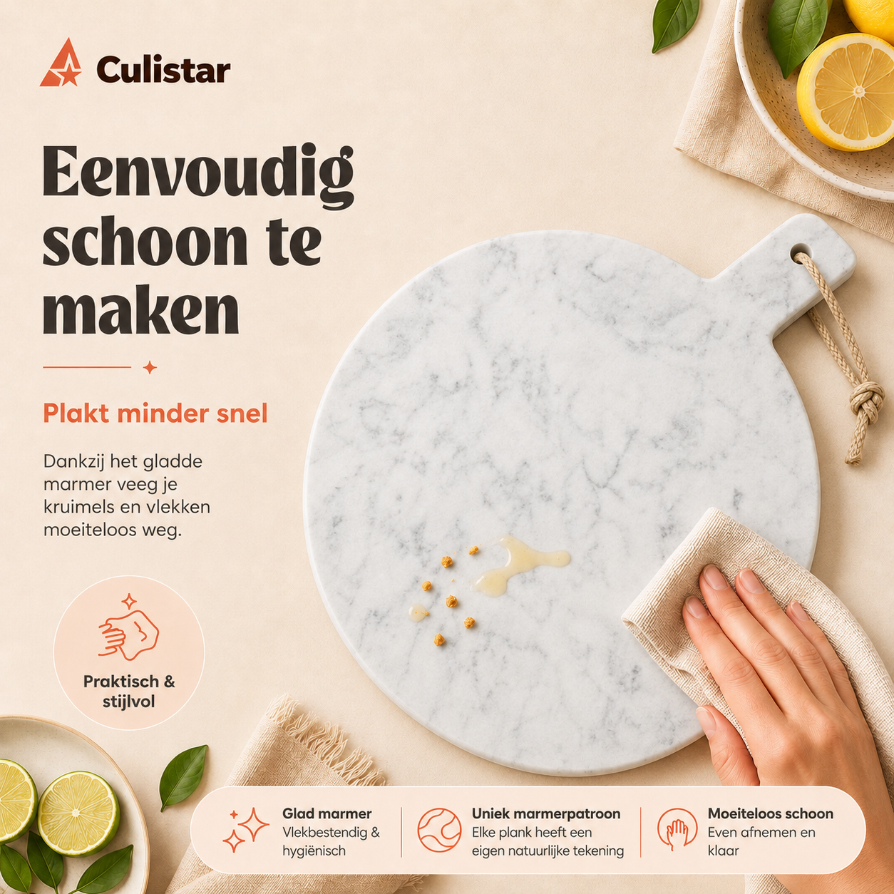 Ronde marmeren serveerplank