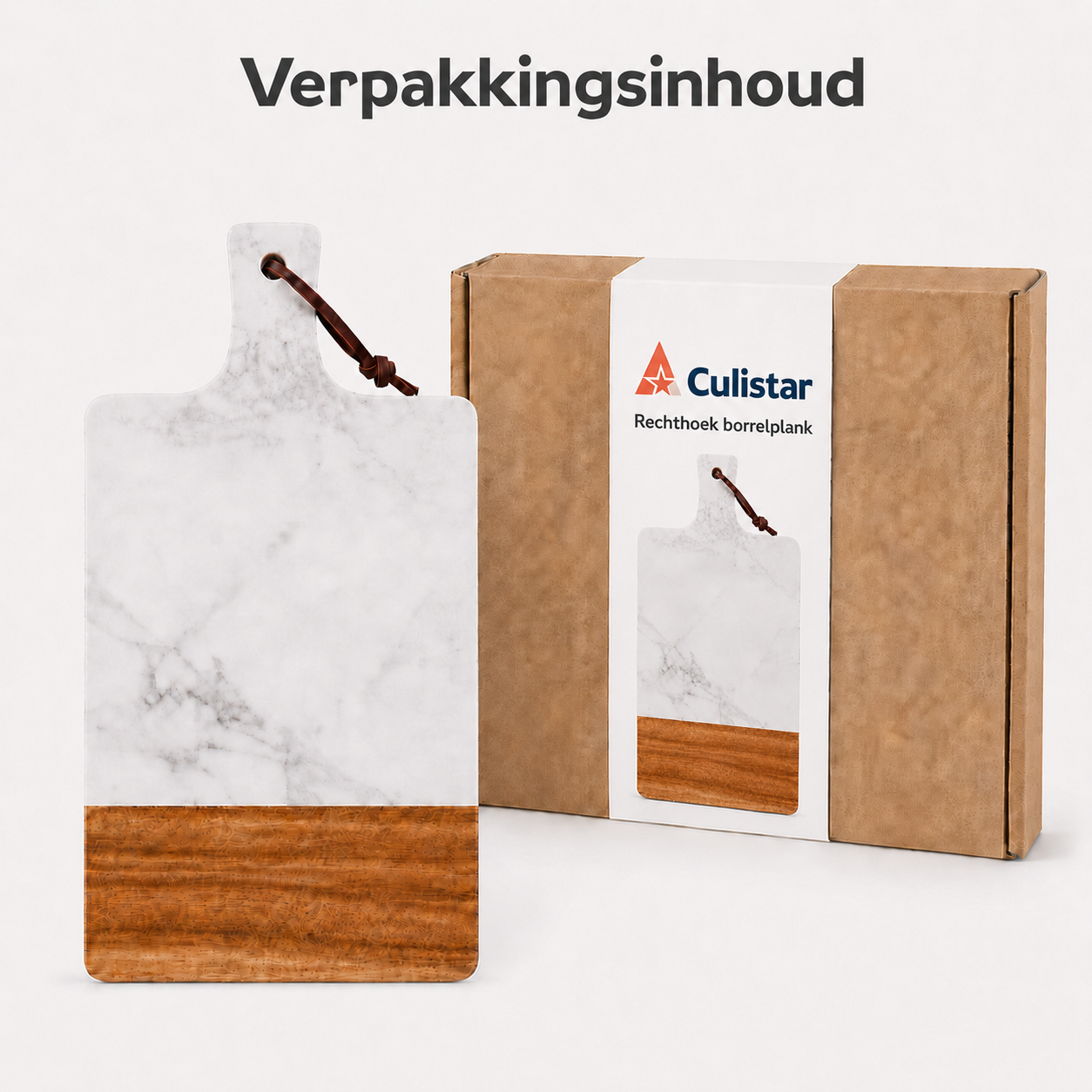 Rechthoekige serveerplank – marmer en hout