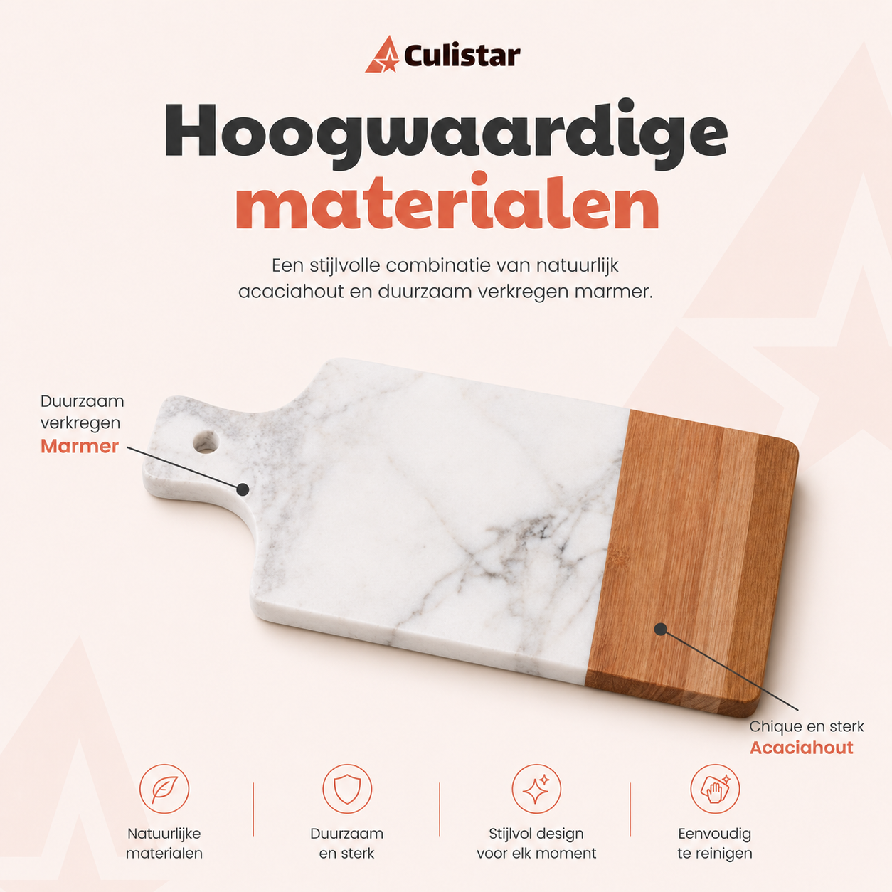 Rechthoekige serveerplank – marmer en hout