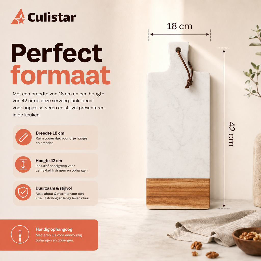 Rechthoekige serveerplank – marmer en hout