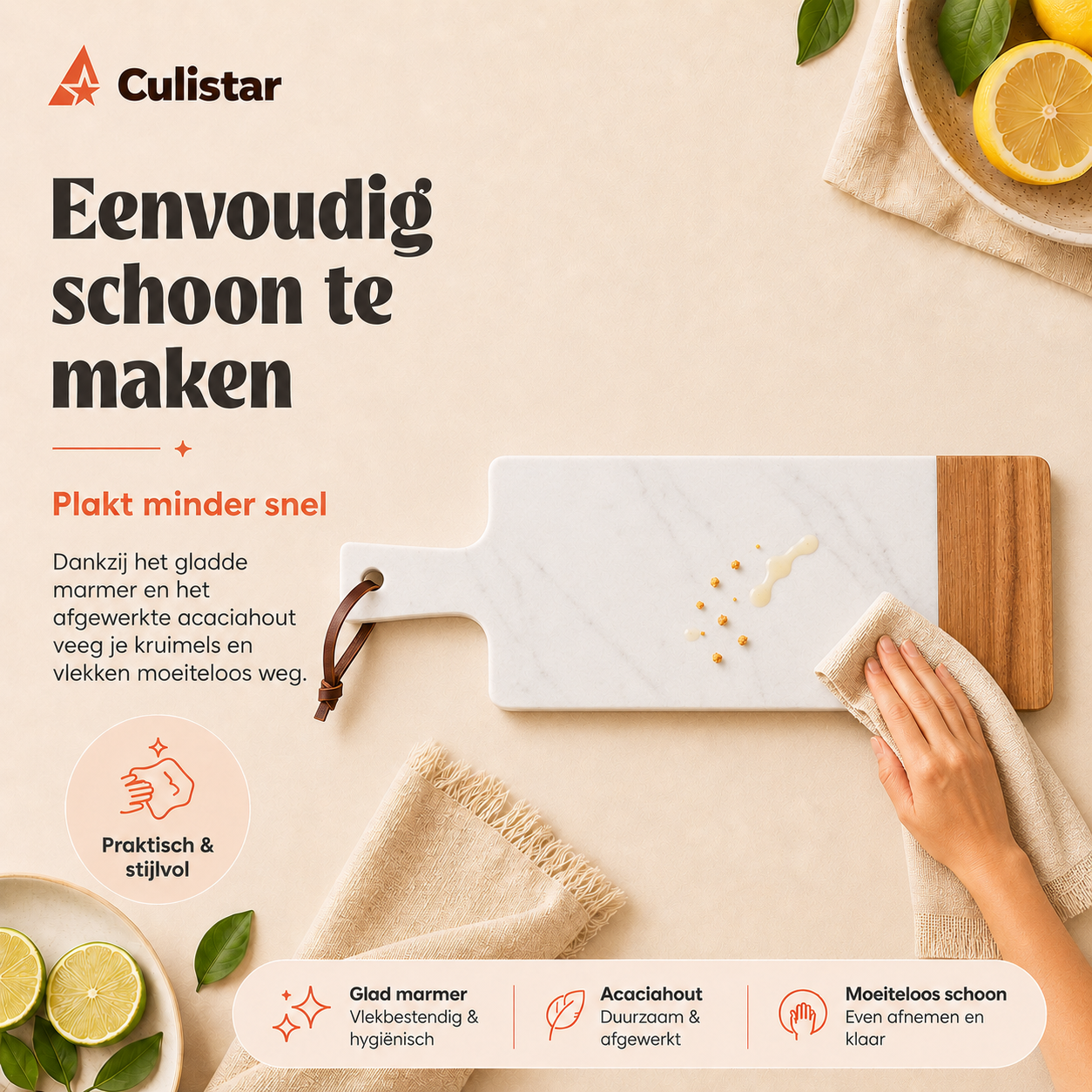Rechthoekige serveerplank – marmer en hout