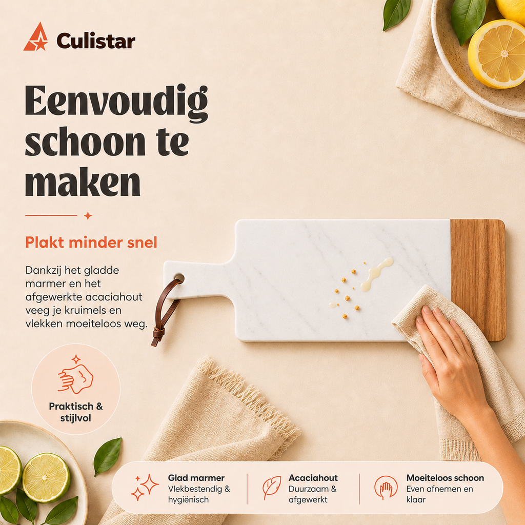 Rechthoekige serveerplank – marmer en hout