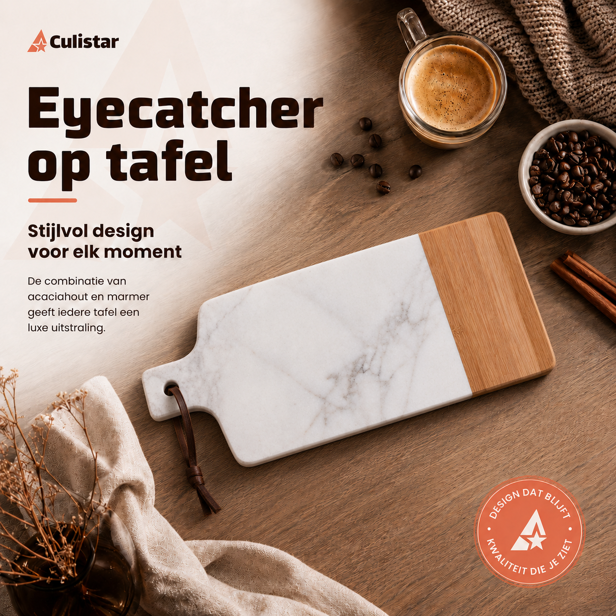 Rechthoekige serveerplank – marmer en hout