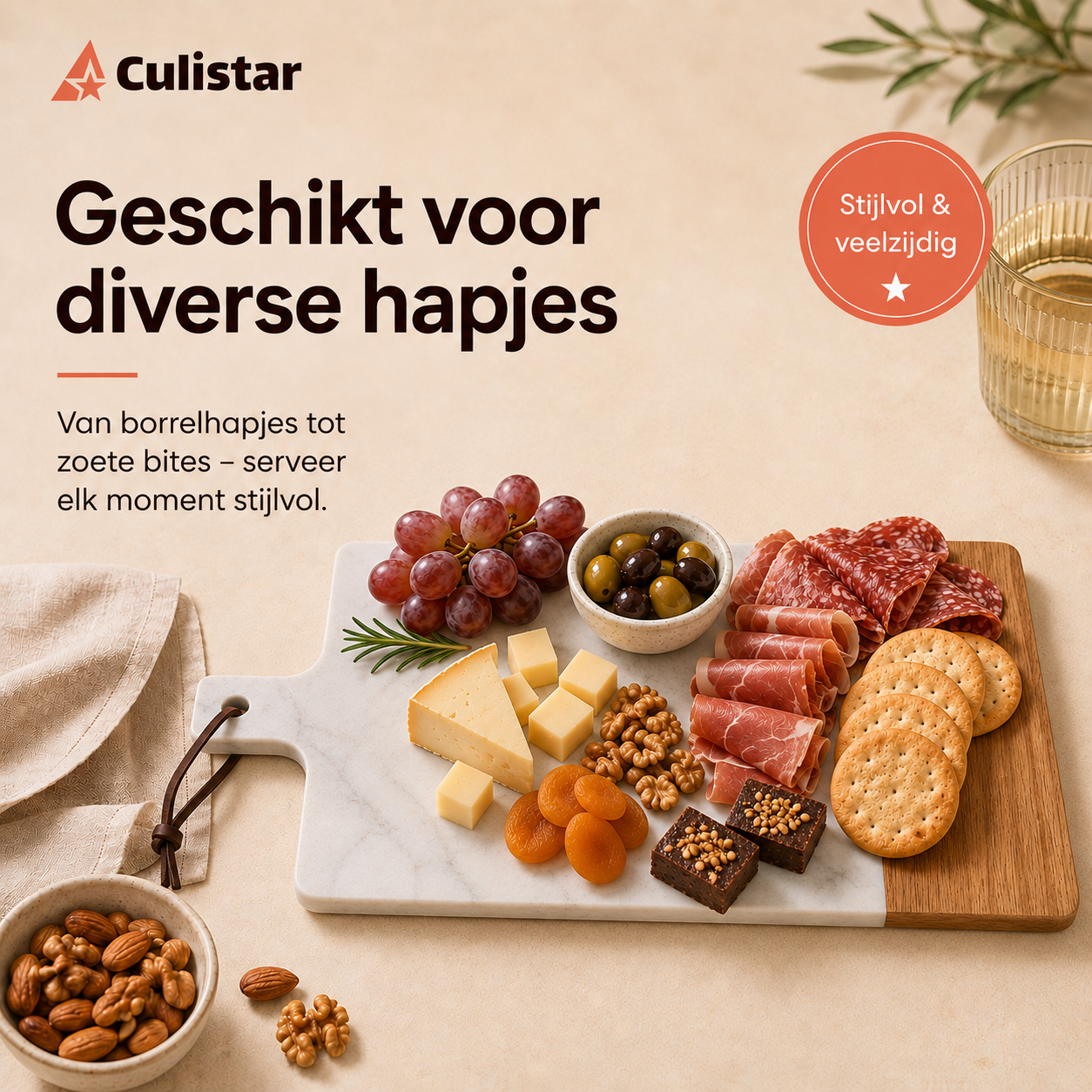 Rechthoekige serveerplank – marmer en hout
