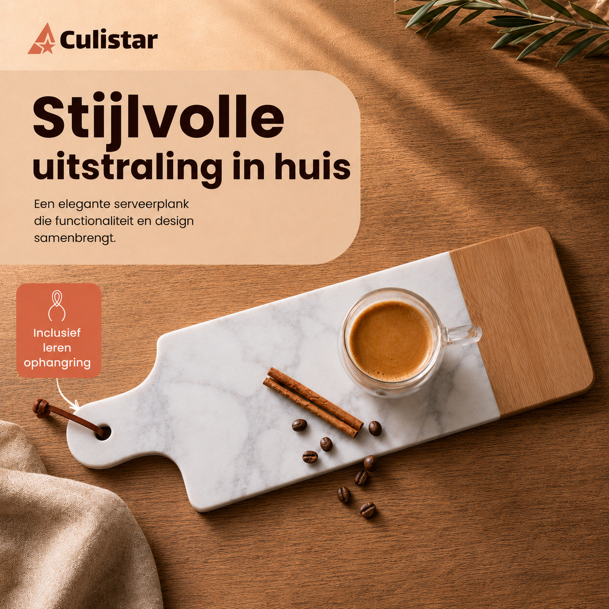 Rechthoekige serveerplank – marmer en hout