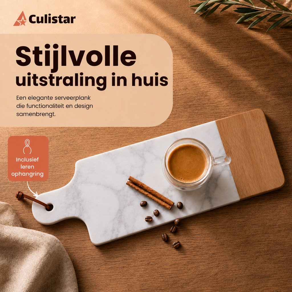 Rechthoekige serveerplank – marmer en hout