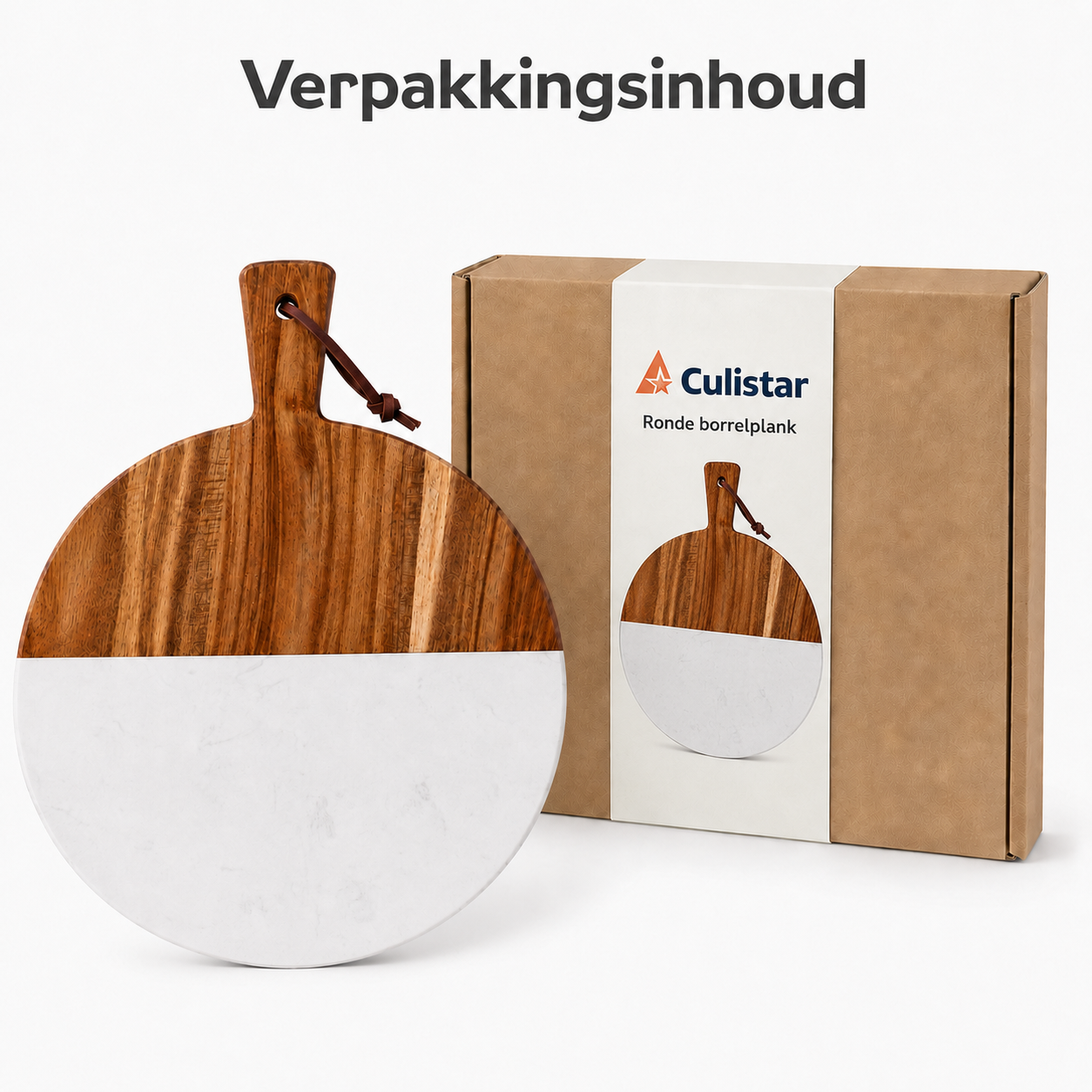 Ronde serveerplank – marmer en hout
