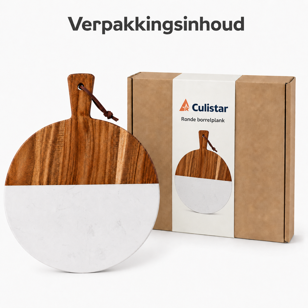 Ronde serveerplank – marmer en hout