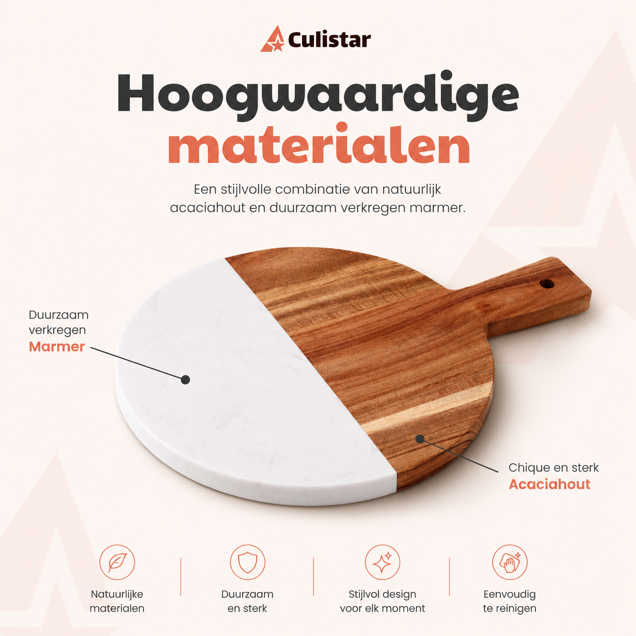 Ronde serveerplank – marmer en hout
