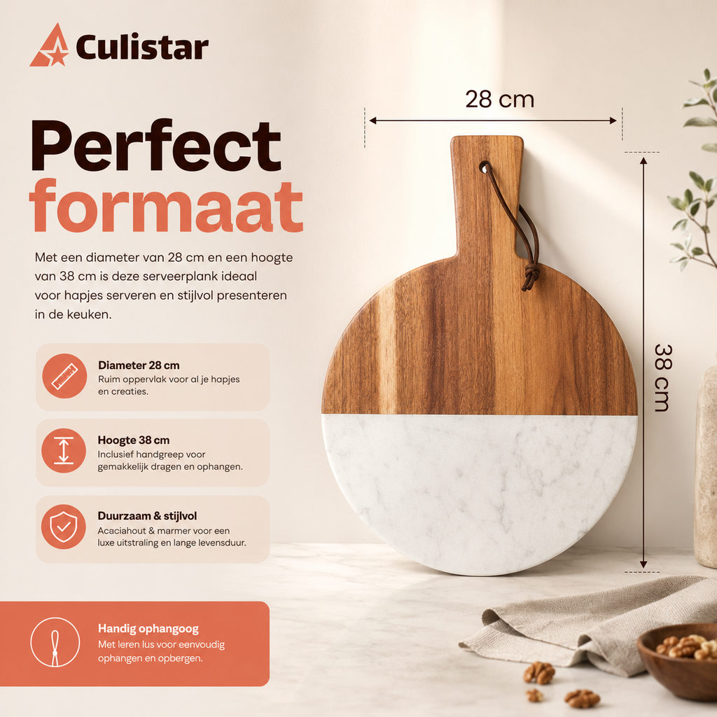 Ronde serveerplank – marmer en hout