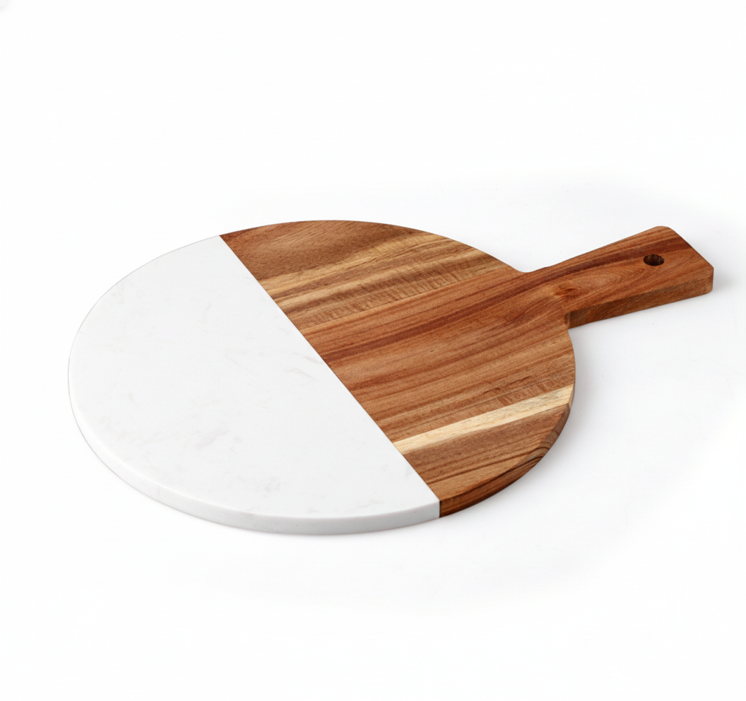 Ronde serveerplank – marmer en hout