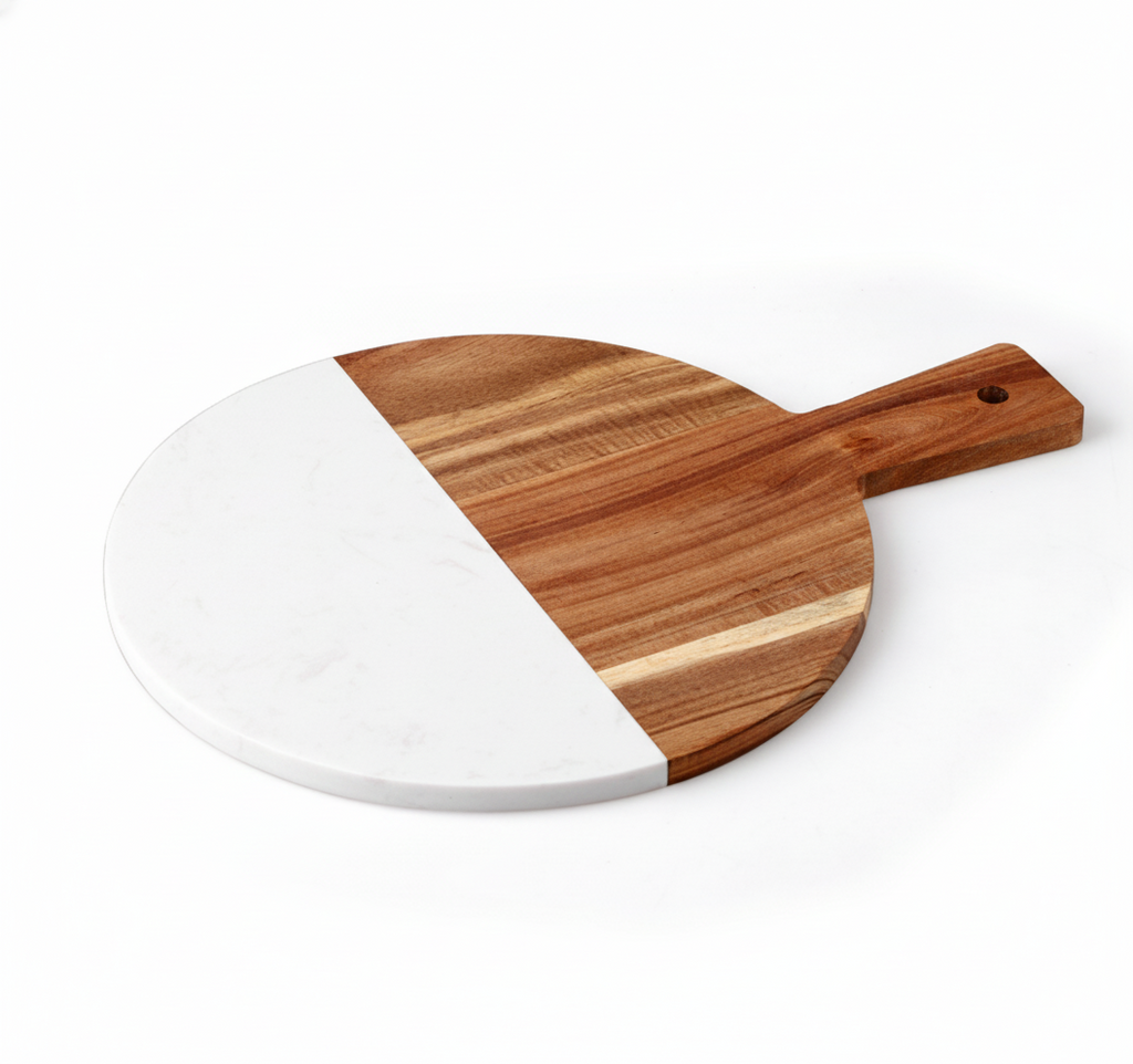 Ronde serveerplank – marmer en hout